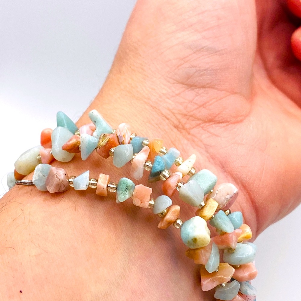 Amazonite and Rhodonite Memory Bracelet - Picture 2 of 3